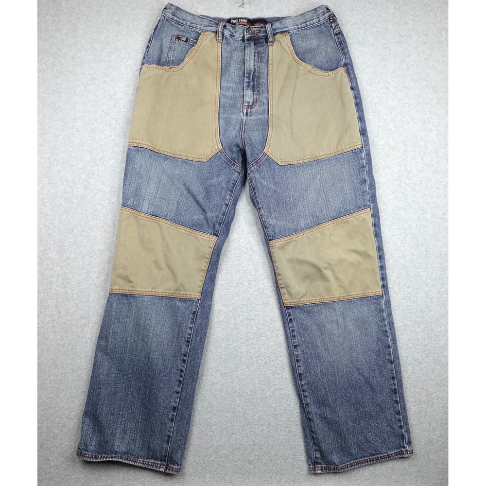 Vintage Phat Farm Jeans Men 36x33 Denim Double Knee Canvas Patch Baggy Skate Y2K